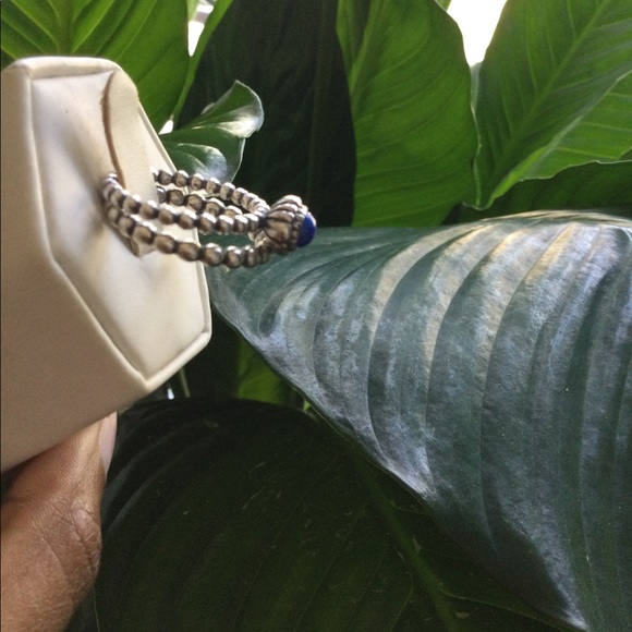 PANDORA DOUBLE RINGS SILVER BLUE STONE - Picture 2 of 3